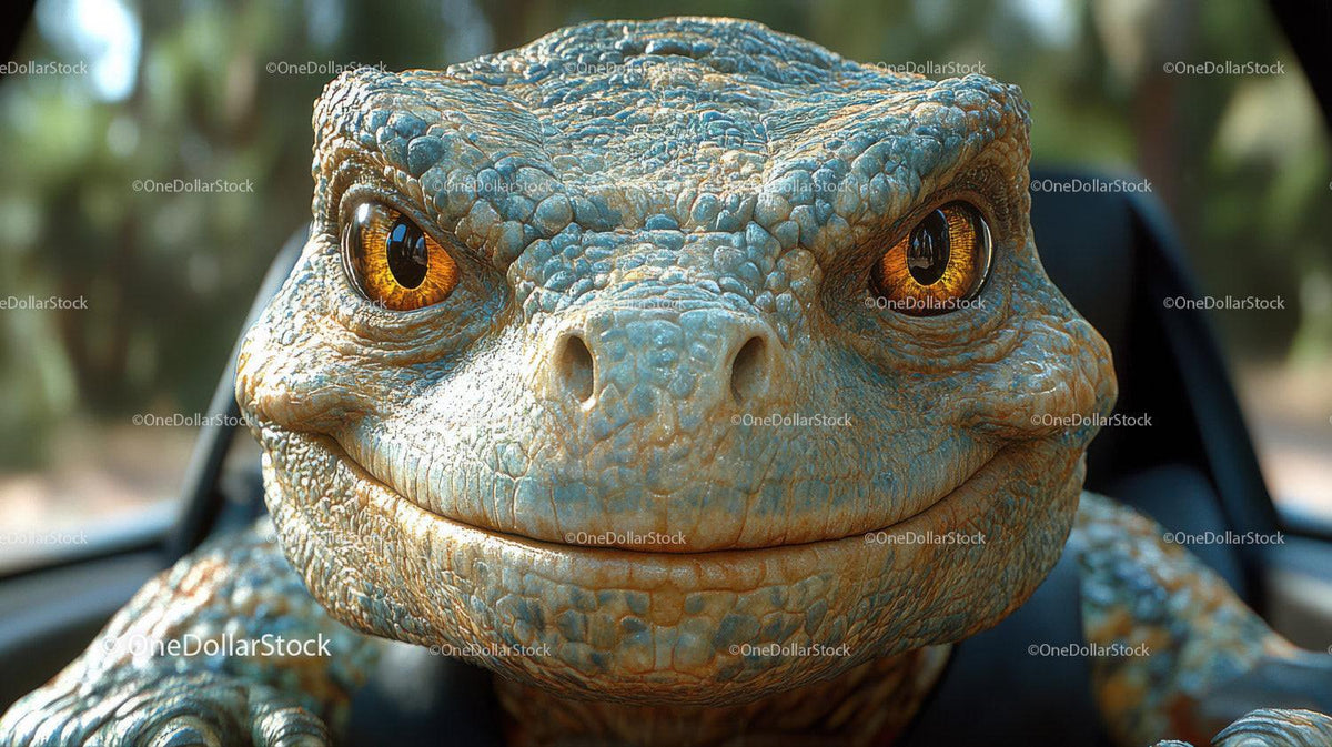 Closeup of a reptile with yellow eyes and detailed textured skin