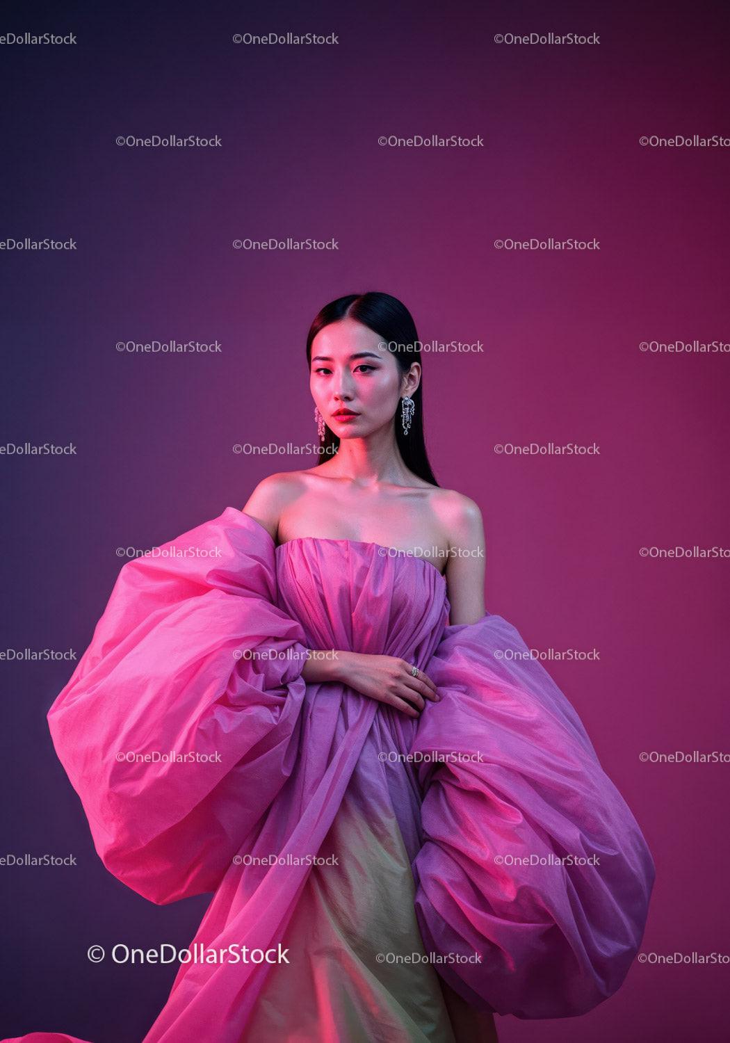 Elegant Female Model in Pink Dress with Vibrant Studio Lighting Stock Photo Bundle preview 13