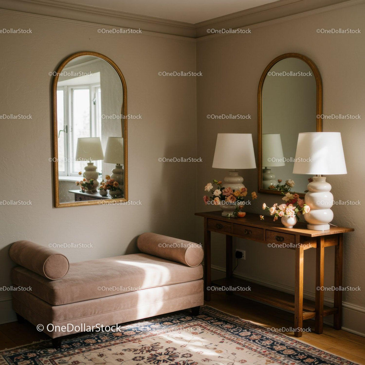 Cozy corner with lounge chair and wooden console table