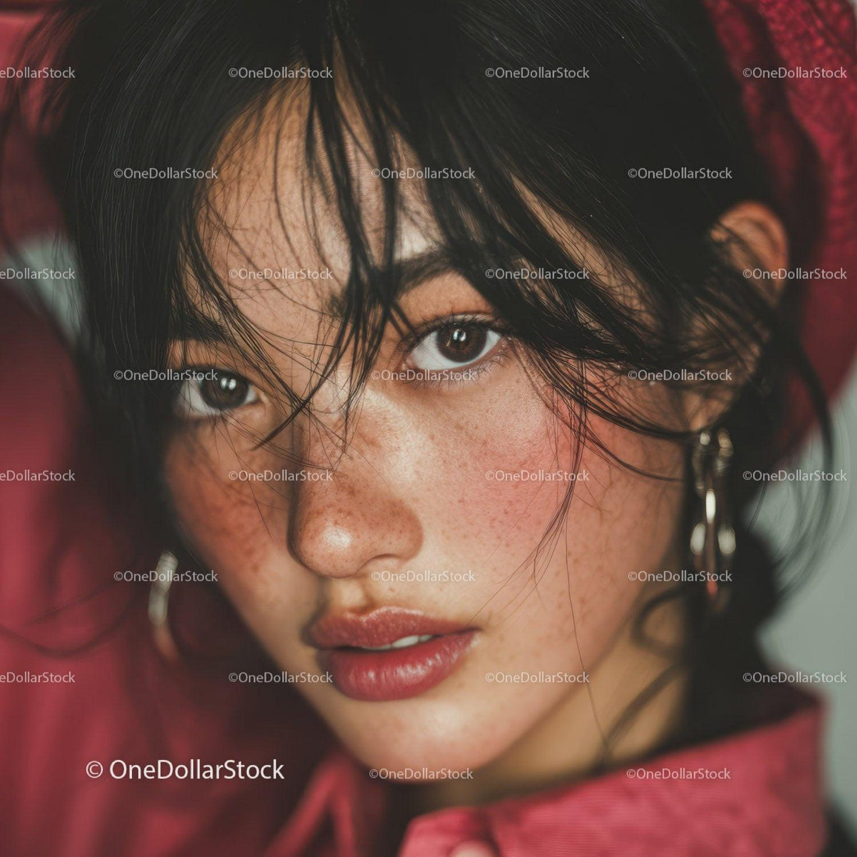 Close-Up of a Woman with Dark Hair and Golden Jewelry in Glamorous Style Stock Photo Bundle preview 5