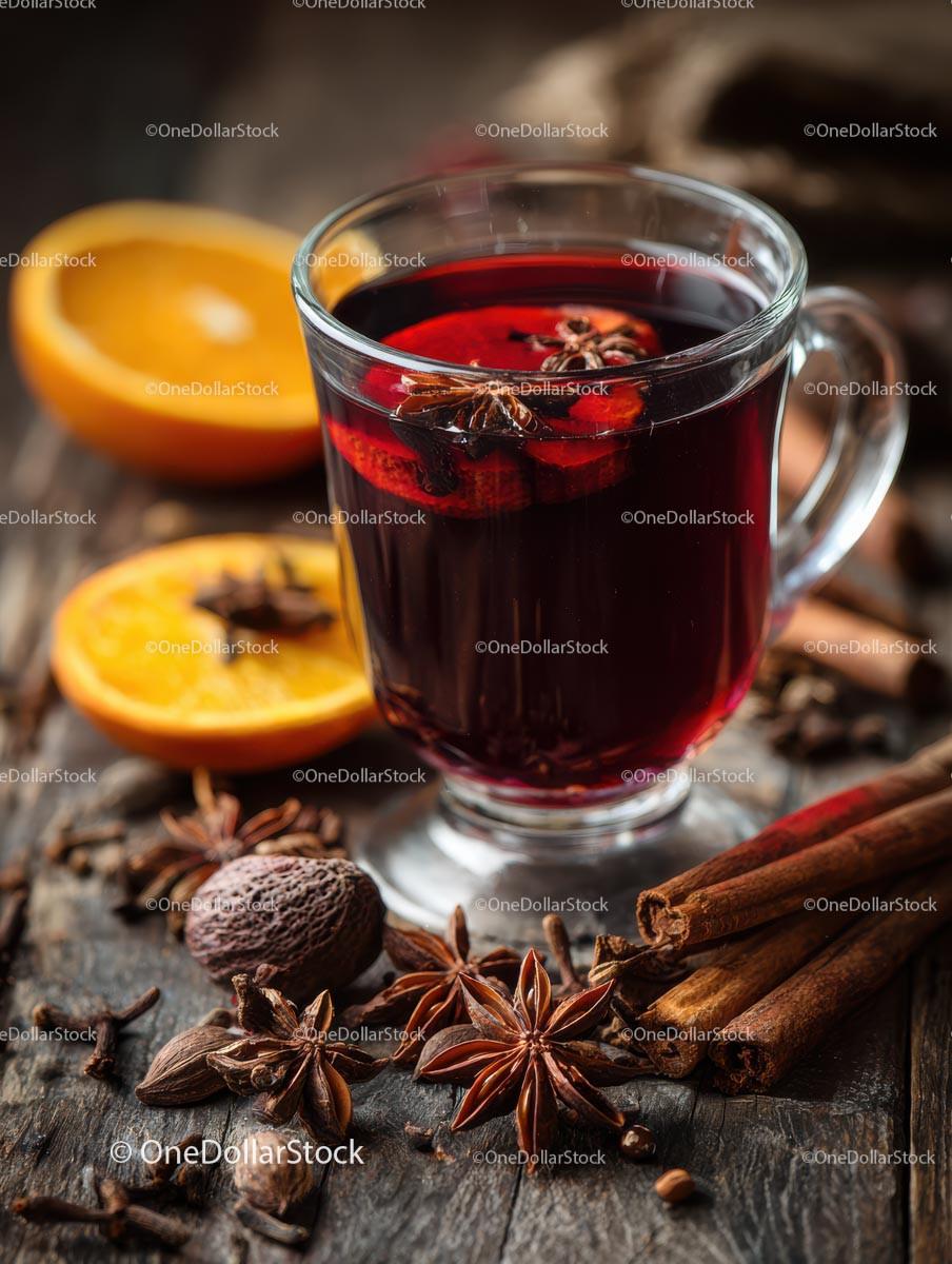 stock photo bundle made with Delicious Mulled Wine with Spices and Orange Slices Stock Photo Bundle