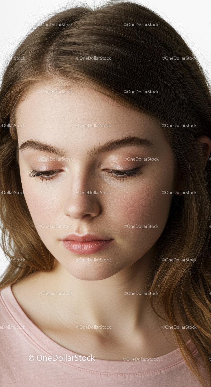 Beauty Portrait of a Young Woman with Natural Makeup and Brown Hair