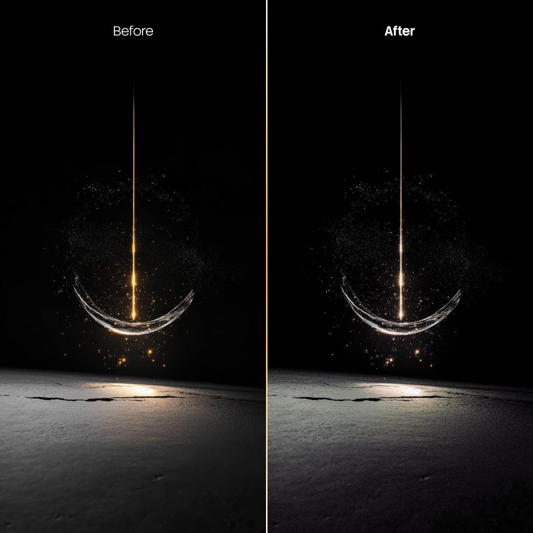 Before and after Dark Space Grain Lightroom preset edit