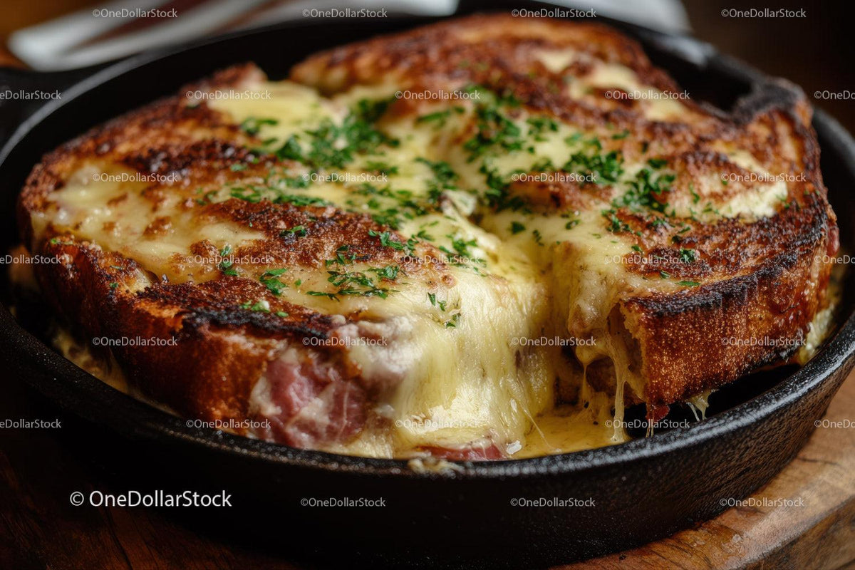 Baked Potato with Cheese and Parsley in Cast Iron Skillet