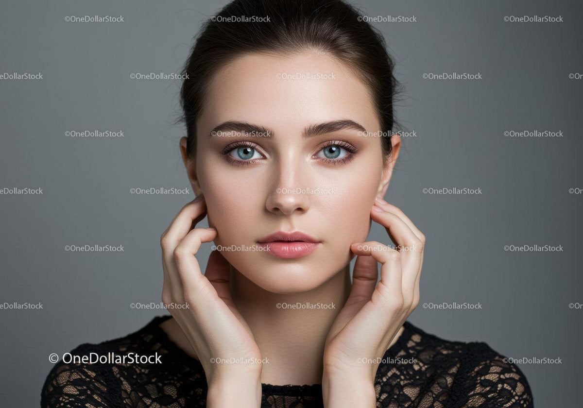 Portrait of a Young Woman with Bright Blue Eyes and Elegant Makeup