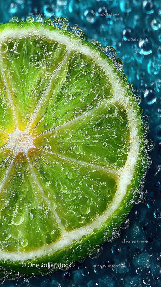 Vibrant Lime Slice in Sparkling Water with Bubbles