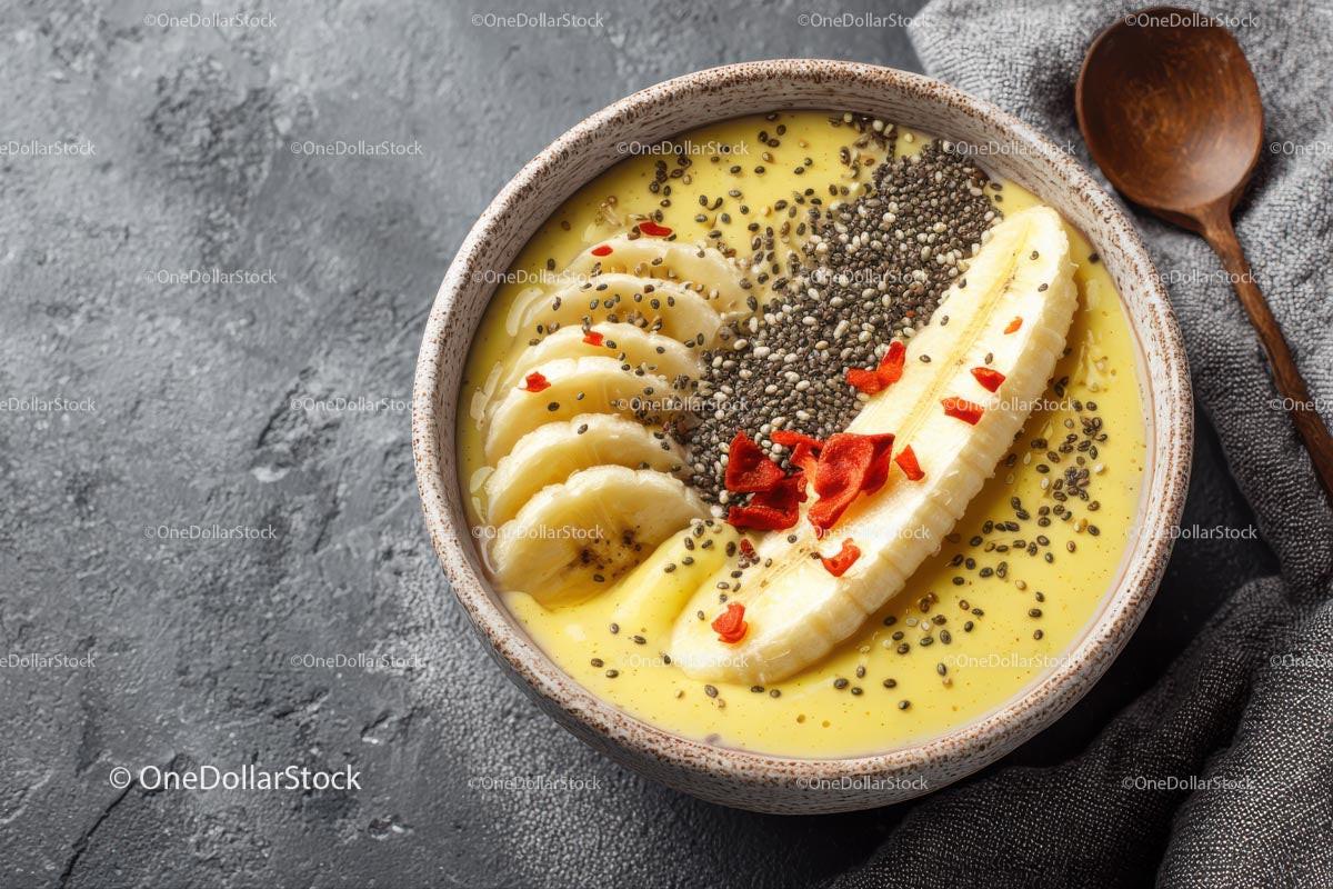 Delicious Tropical Smoothie Bowl with Banana and Chia Seeds Stock Photo Bundle preview 16