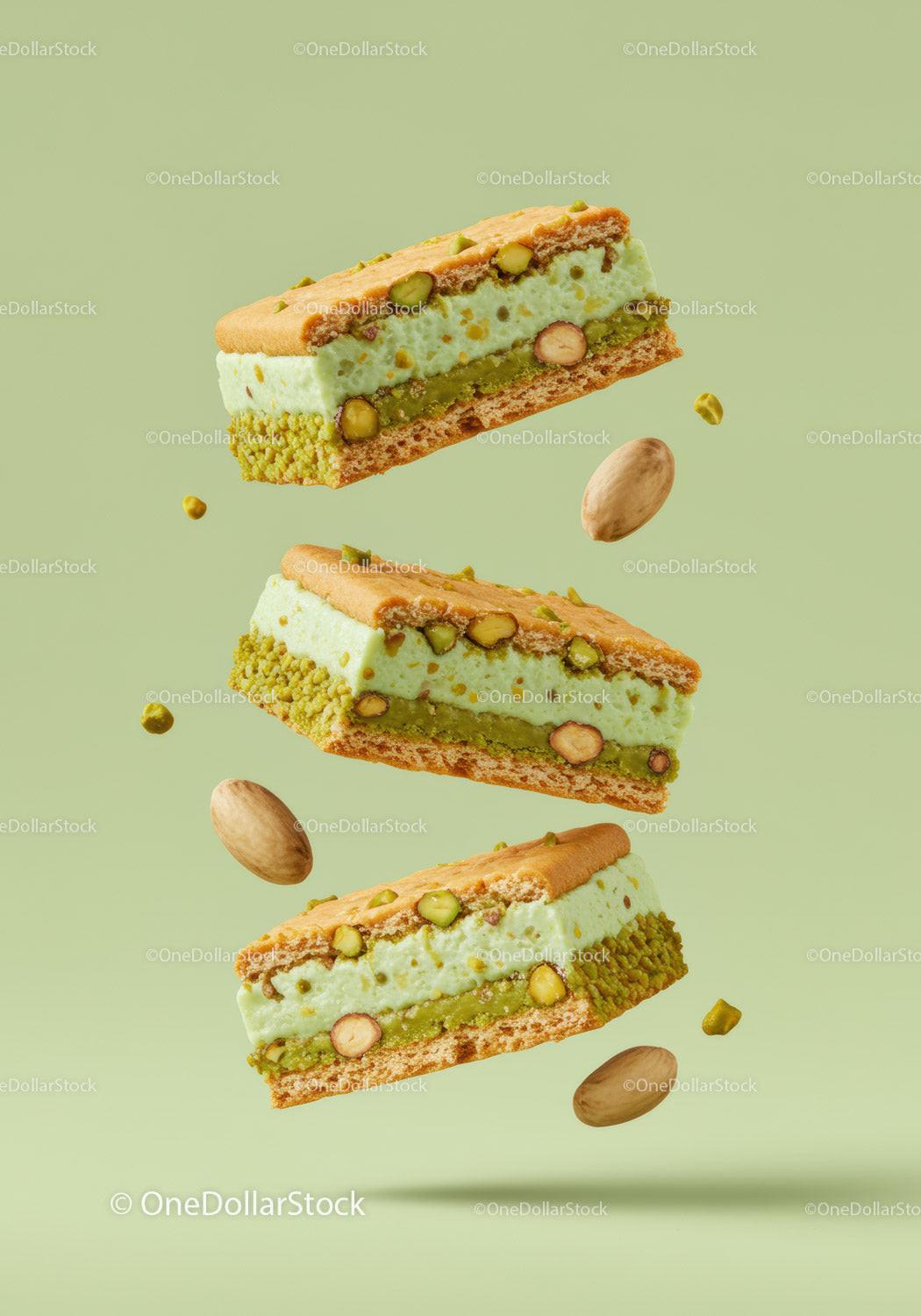 Floating Pistachio Cream Sandwich Cookies with Nuts