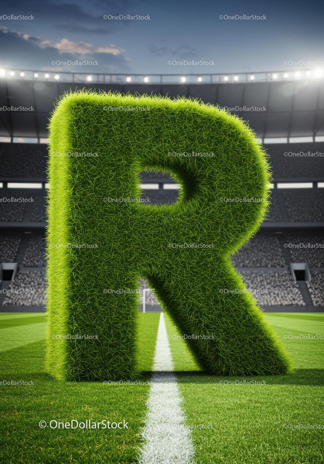Green Grass Letter R Standing on Football Field