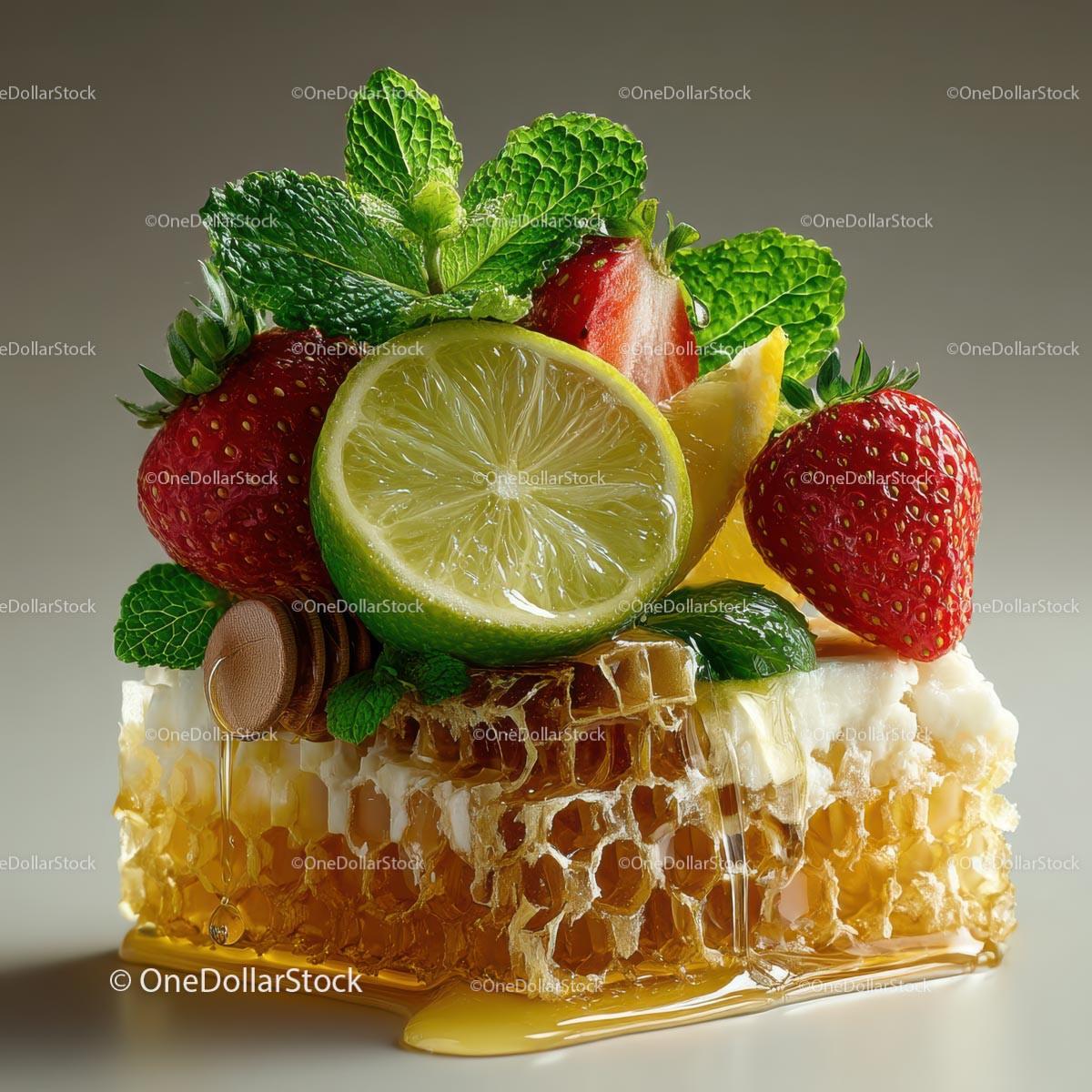 Fresh Honeycomb with Strawberries and Lime Garnish Stock Photo Bundle preview 7
