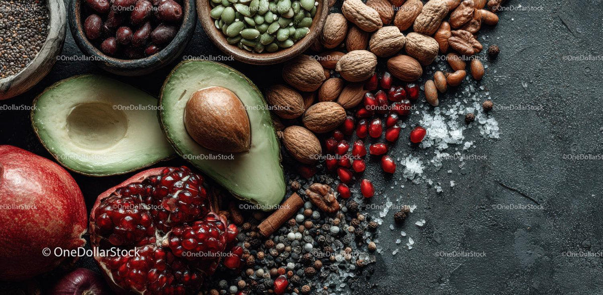 Fresh Organic Superfoods with Pomegranate Walnuts and Seeds