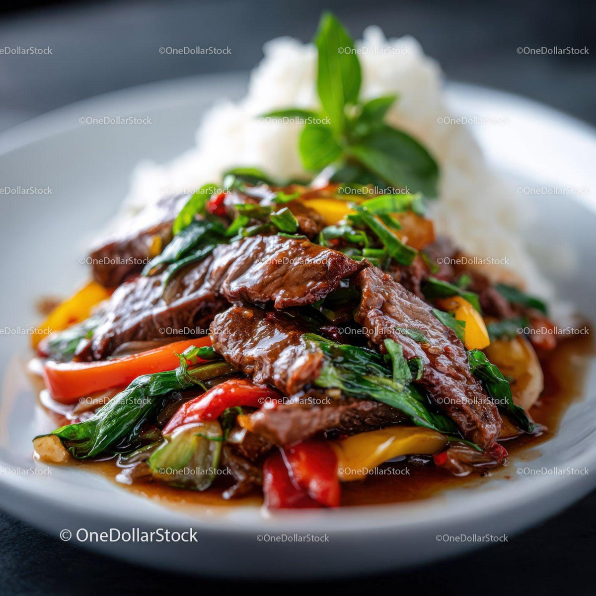 Beef Stir-Fry with Red Bell Peppers and Green Vegetables