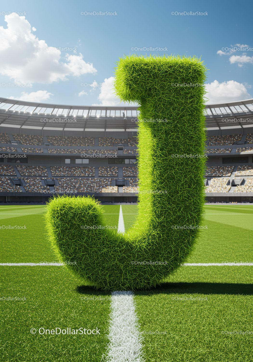 Green Grass Letter J on Football Field
