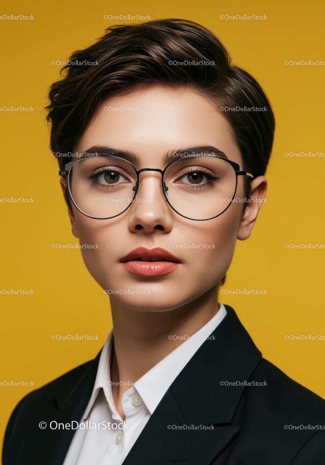 Professional Woman with Short Hair and Stylish Glasses