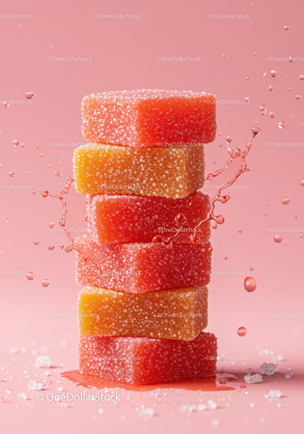 Stack of colorful sugar-coated fruit jelly candies