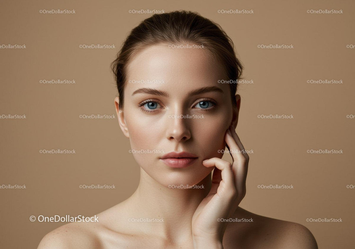Portrait of a Young Woman with Clear Skin and Blue Eyes