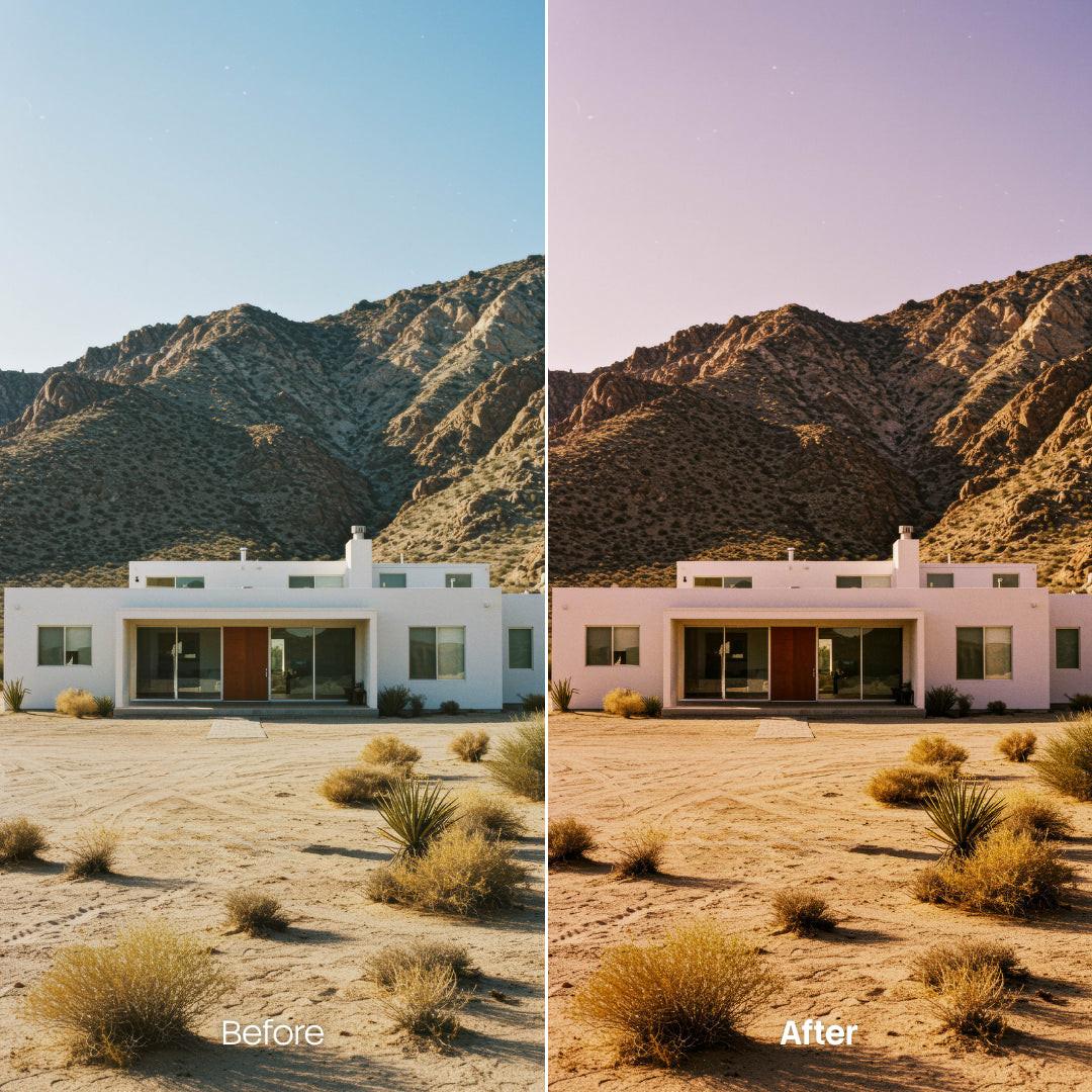 Before and after Dark Sahara Lightroom preset edit