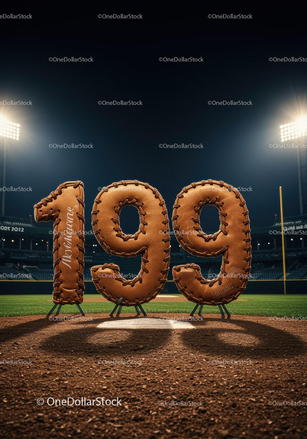 Baseball Gloves Forming Number 199 on Field