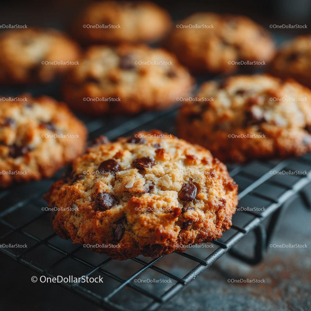 Freshly Baked Chocolate Chip Cookies on Cooling Rack Stock Photo Bundle preview 18