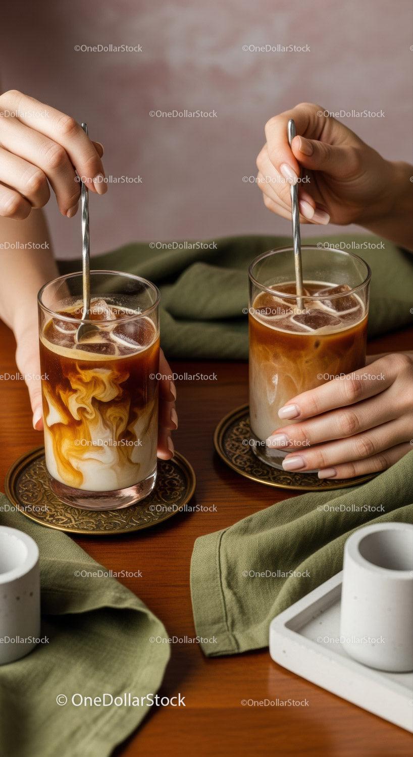 Elegant Iced Coffee with Milk and Caramel Swirl in Glass Tumblers
