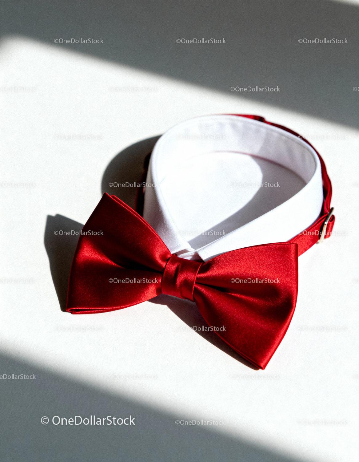 Elegant Red Bow Tie on White Collar with Light Shadow