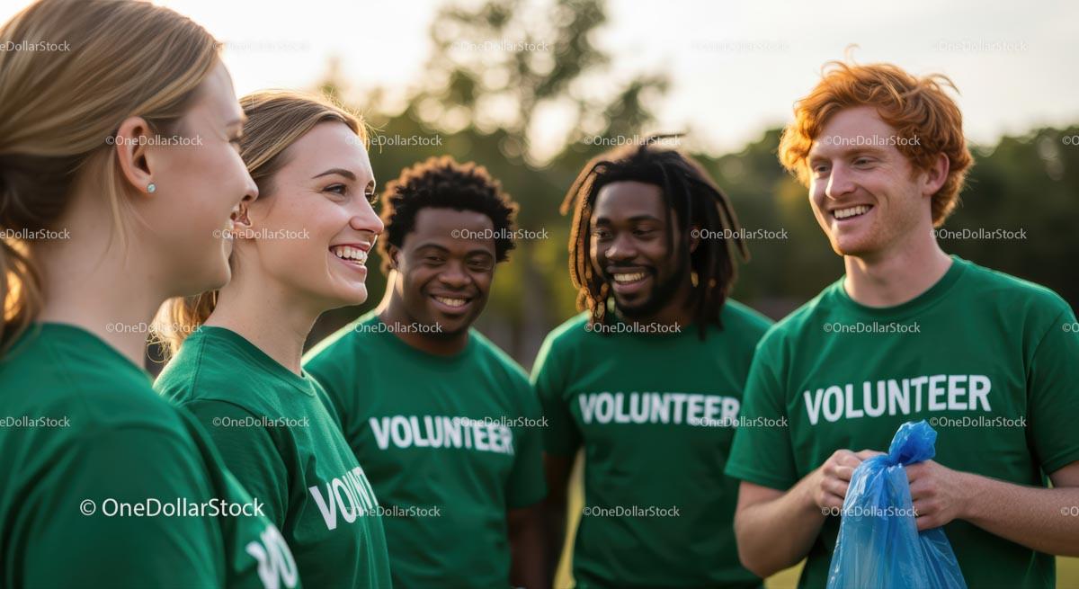 Smiling Volunteers Engaging in Community Service Outdoor Activity
