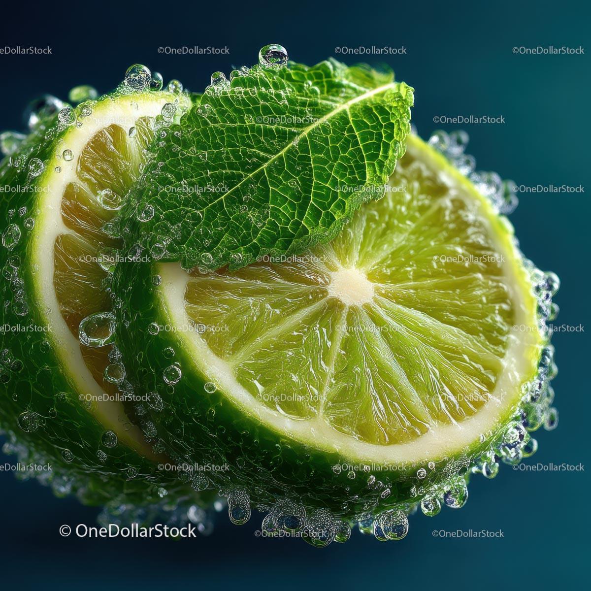 Close-Up of Fresh Lime with Mint Leaf and Water Droplets Stock Photo Bundle preview 20