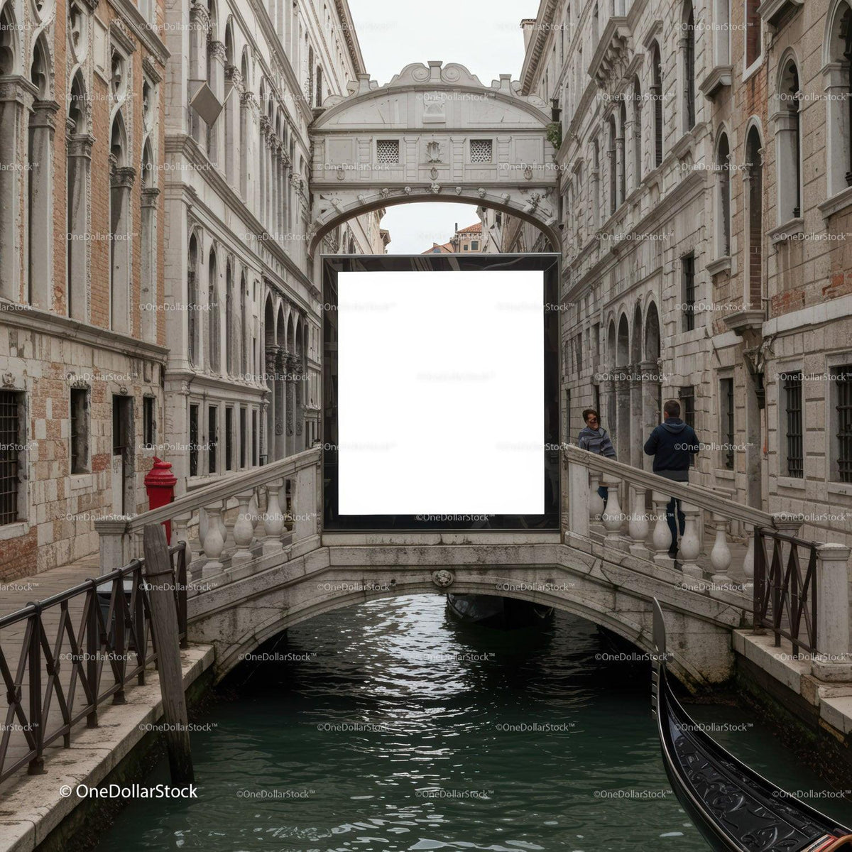 Ancient Venetian canal with ornate stone bridge and gondola JPG Mockup Image preview