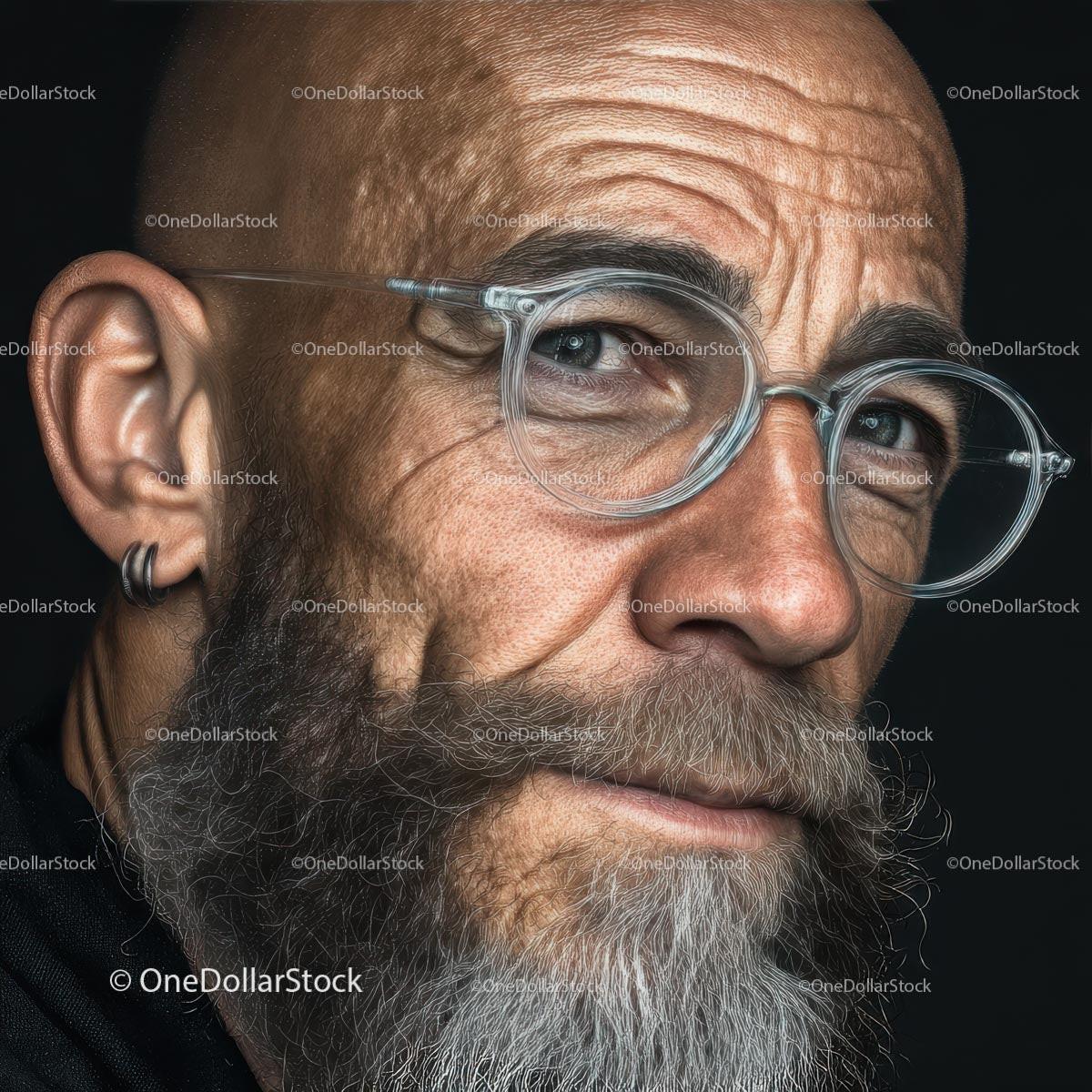 Mature Man with Glasses and a Thoughtful Expression in Portrait Stock Photo Bundle preview 27