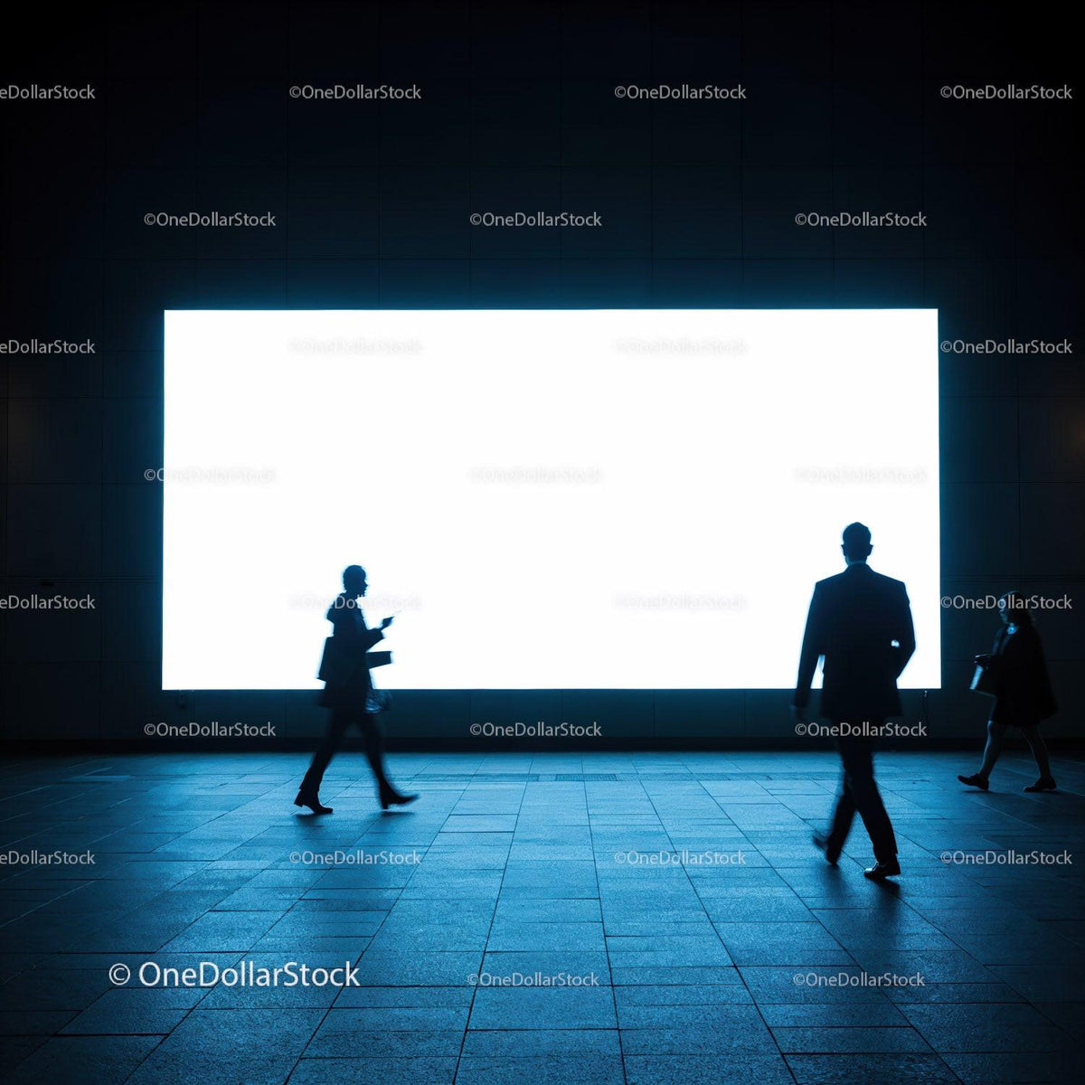 Silhouettes of business people walking by illuminated screen JPG Mockup Image preview