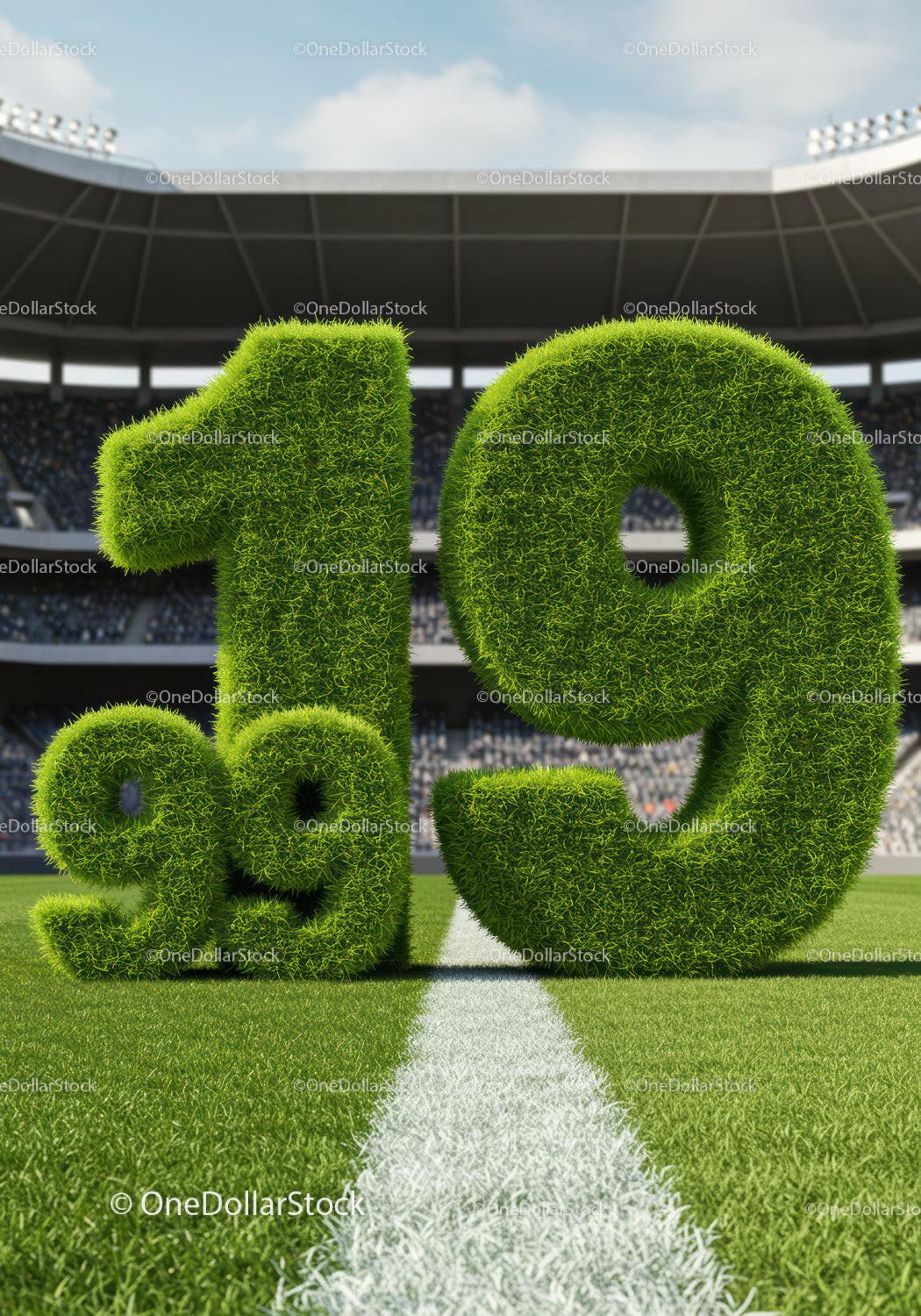 Green grass numbers representing percentage on stadium field