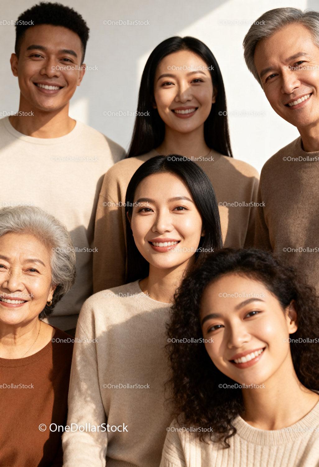 Smiling diverse family enjoying natural light indoors