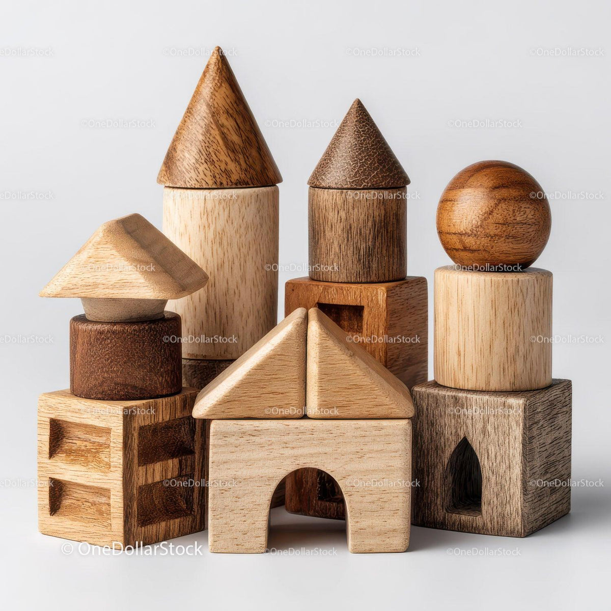 Arrangement of Wooden Geometric Shapes with Natural Textures preview 27