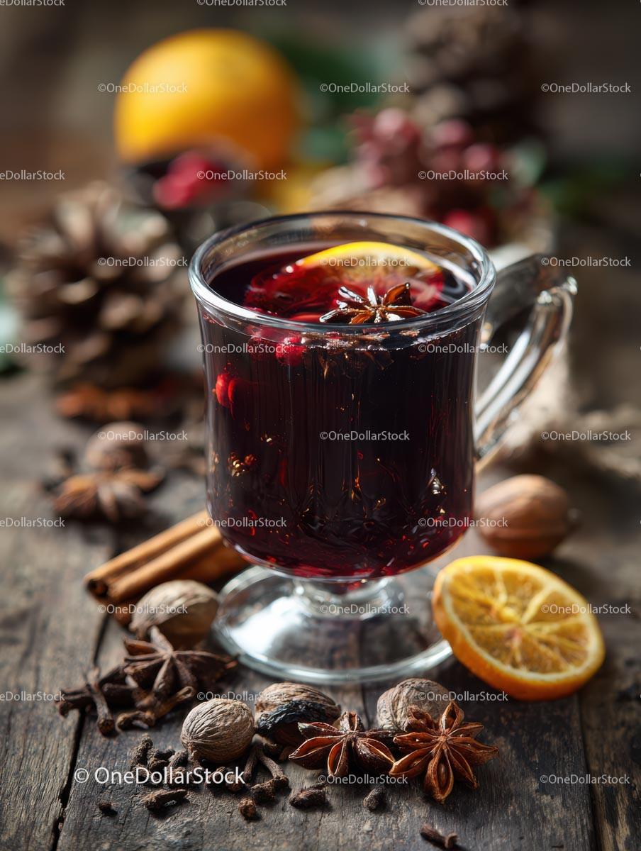 Delicious Mulled Wine with Spices and Citrus Ingredients Stock Photo Bundle preview 18