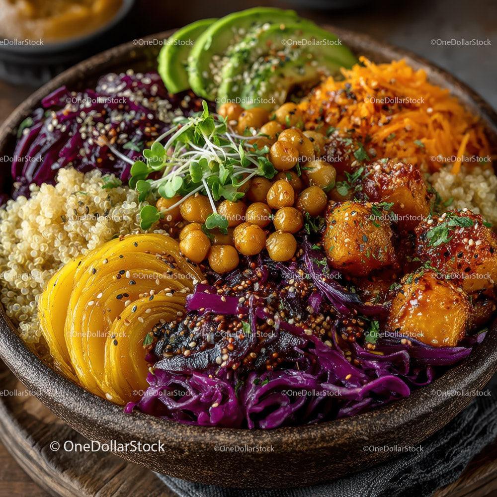 Colorful Vegan Bowls with Chickpeas Sweet Potatoes Red Cabbage and Quinoa Stock Photo Bundle preview 23