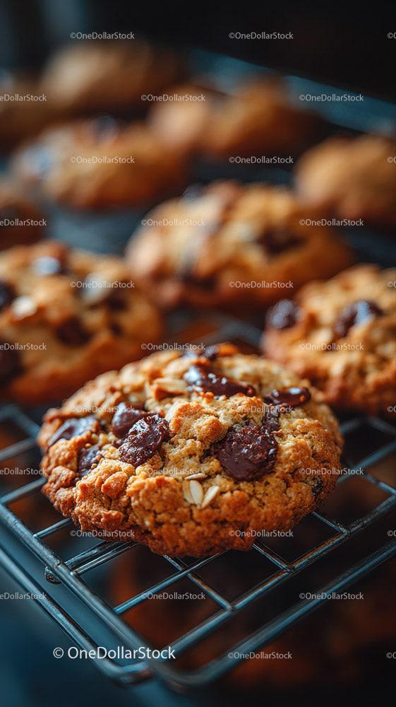 Freshly Baked Chocolate Chip Cookies on Cooling Rack Stock Photo Bundle preview 38