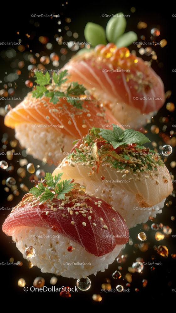 Fresh Salmon Sushi Roll with Avocado and Cherry Tomatoes Stock Photo Bundle creative preview 4