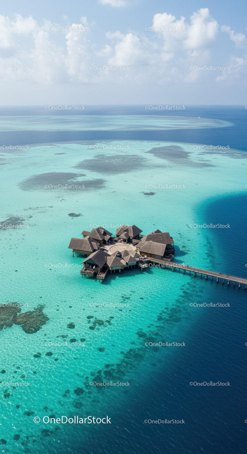 Overwater Bungalows on a Turquoise Lagoon in a Tropical Paradise