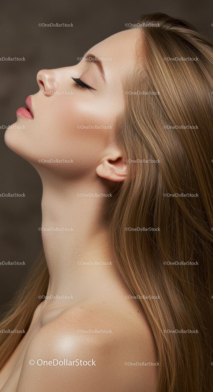Elegant Profile of Young Woman with Natural Glow