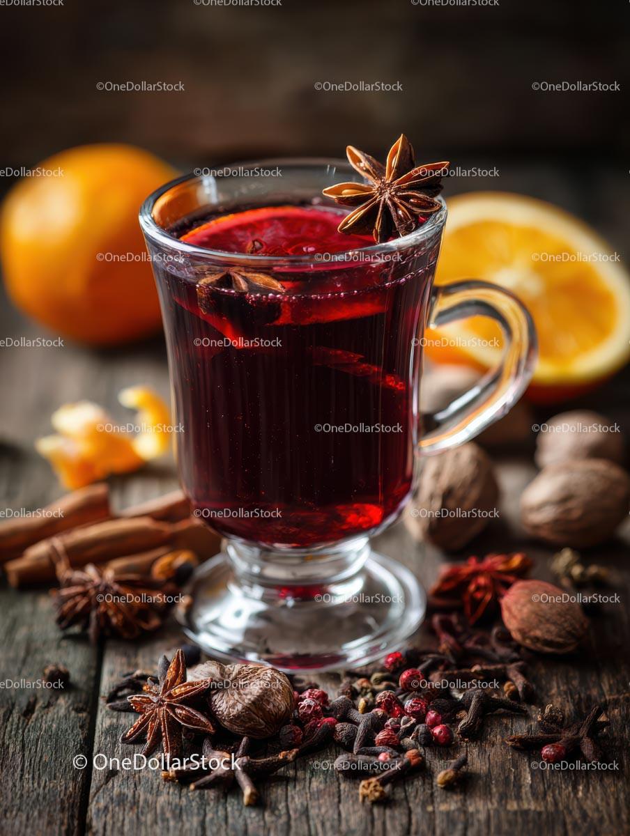 Delicious Mulled Wine with Spices and Orange Slices Stock Photo Bundle preview 8