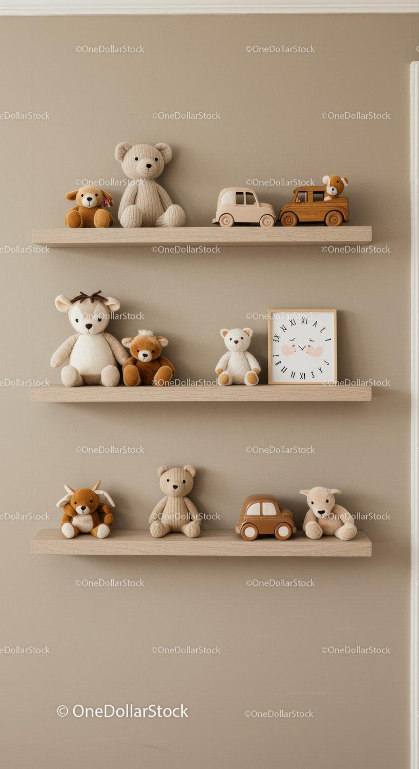 Adorable Plush Toys and Wooden Cars in Nursery Room Decor