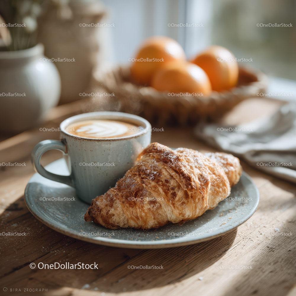 Rustic Breakfast with Croissants Coffee and Fresh Fruit Stock Photo Bundle preview 20