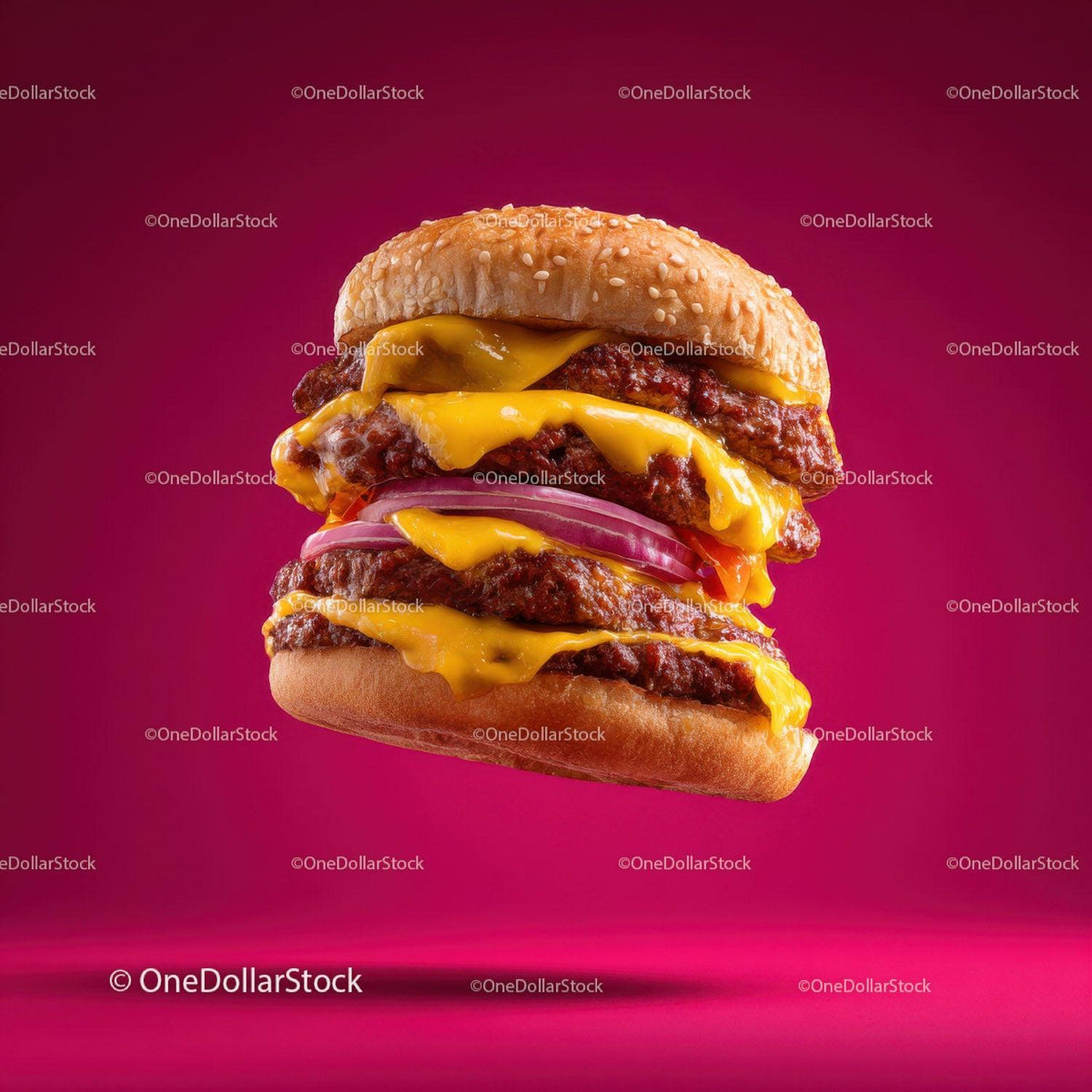 Stacked Cheeseburger with Multiple Beef Patties and Fresh Toppings Stock Photo Bundle creative preview 7