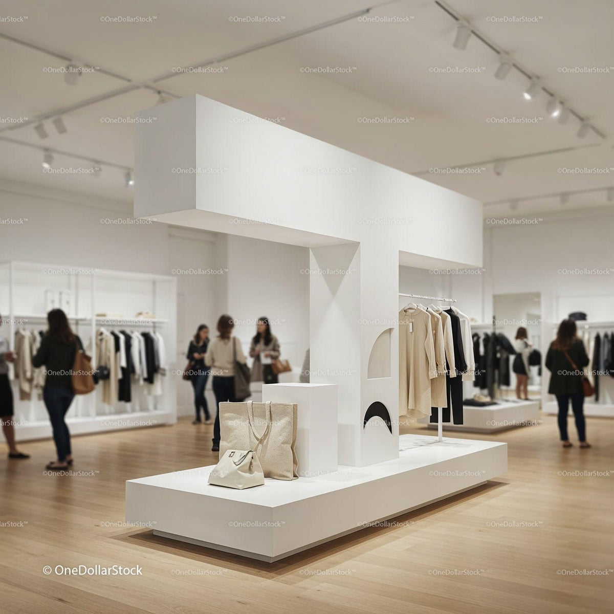 Minimalist fashion display in modern boutique store JPG Mockup Image preview