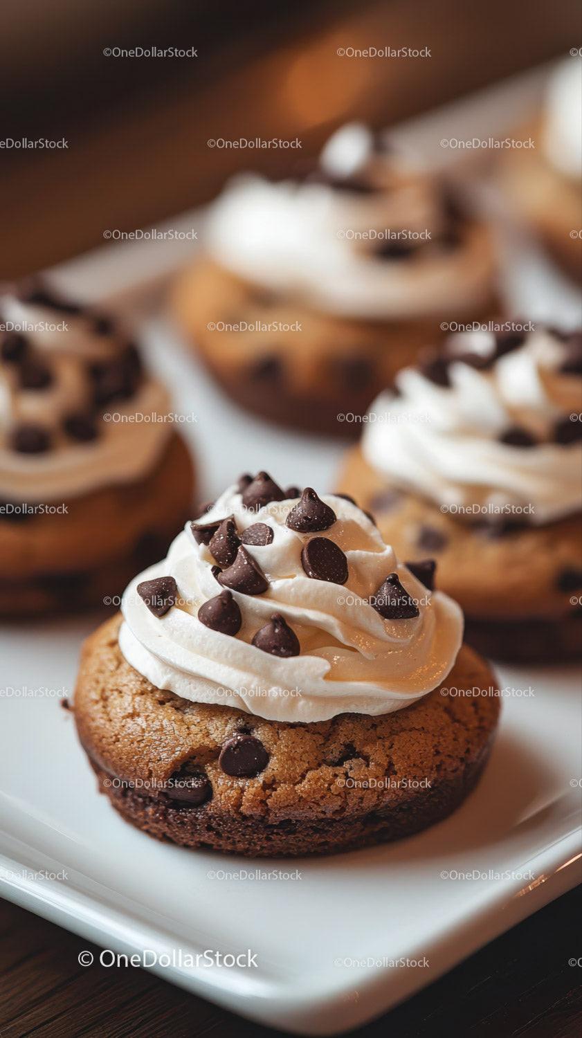 Chocolate Chip Cookie with Whipped Cream and Chocolate Topping Stock Photo Bundle preview 18