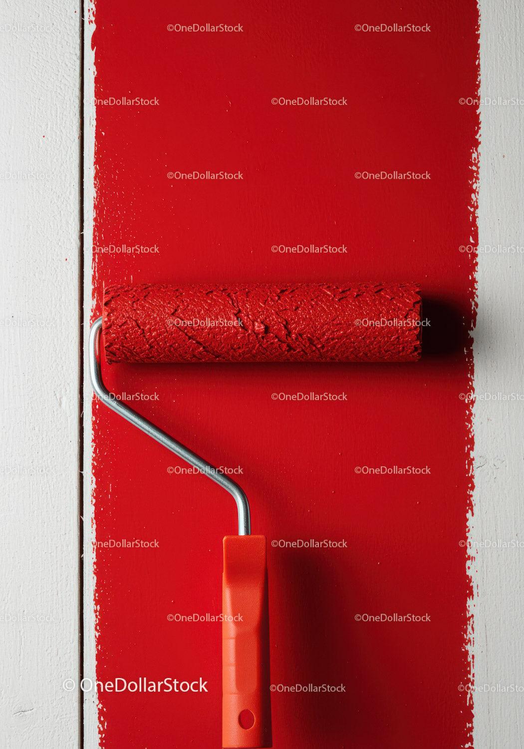Red Paint Being Applied with Roller on White Wall for Home Renovation Stock Photo Bundle preview 22