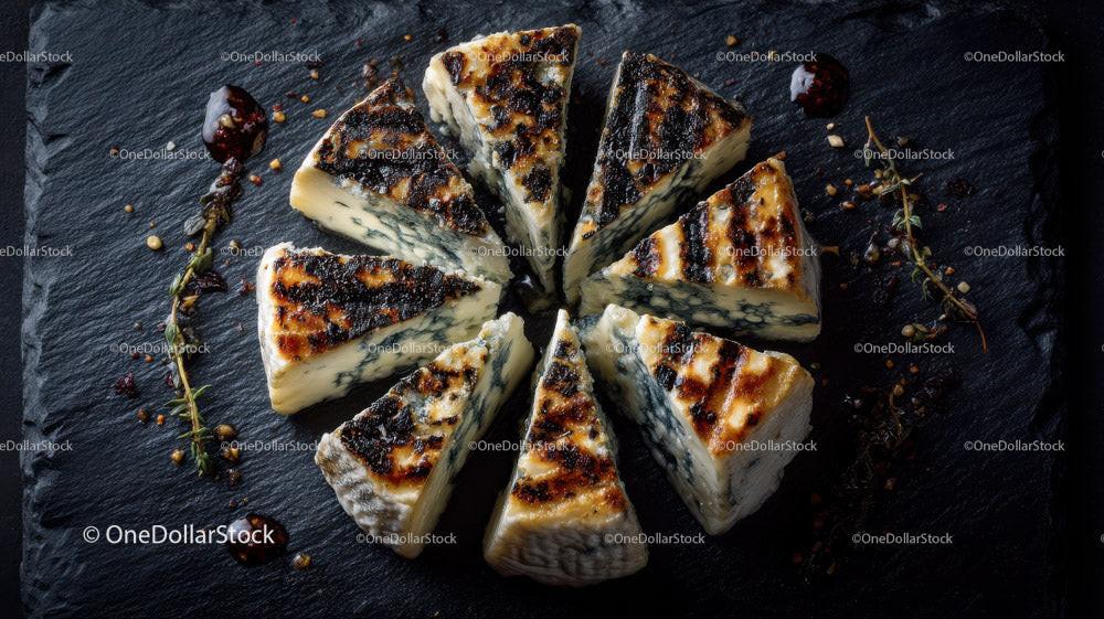 Artisan Blue Cheese Wheel on Dark Rustic Surface in Gourmet Food Setting Stock Photo Bundle preview 24