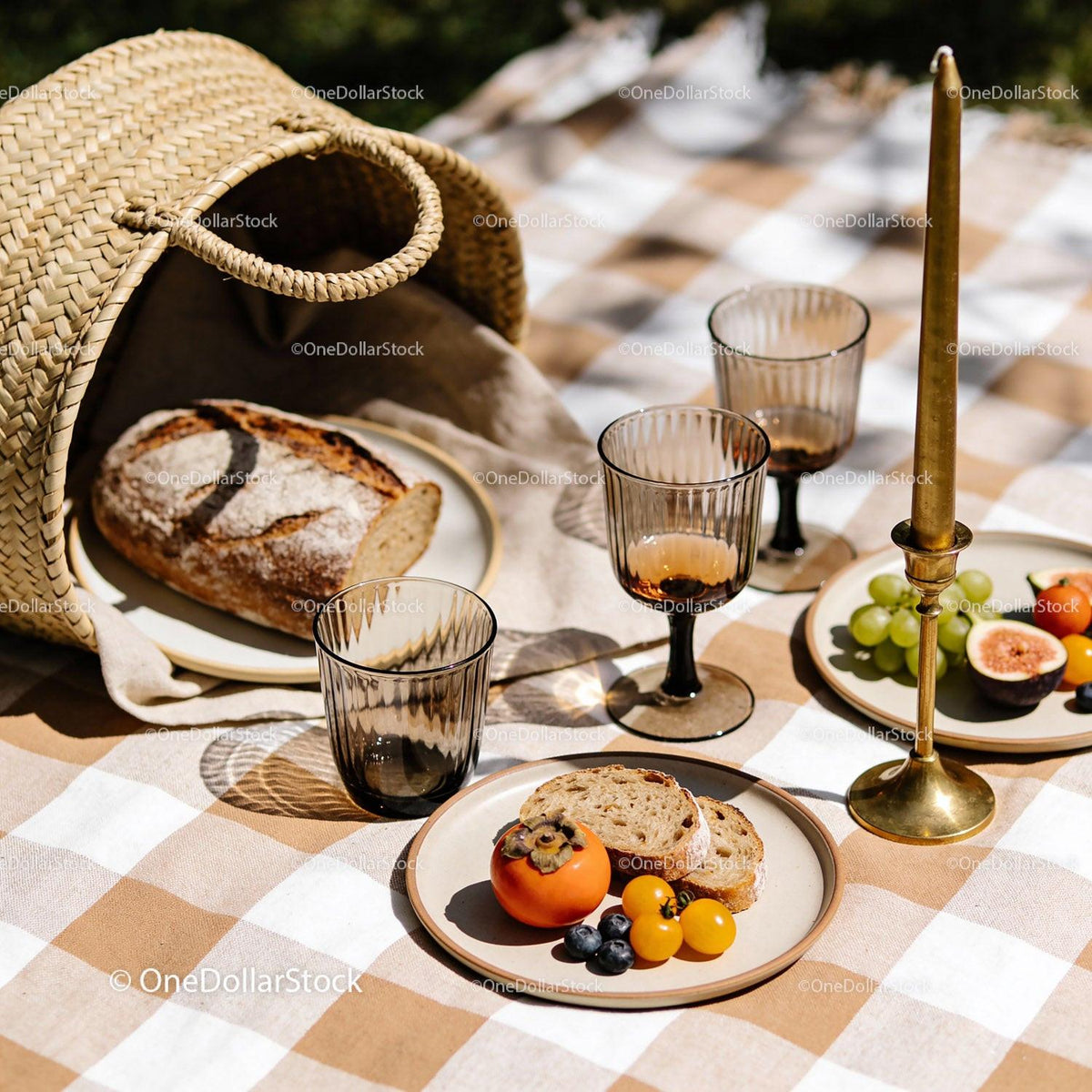 Rustic Picnic with Fresh Bread and Seasonal Fruit