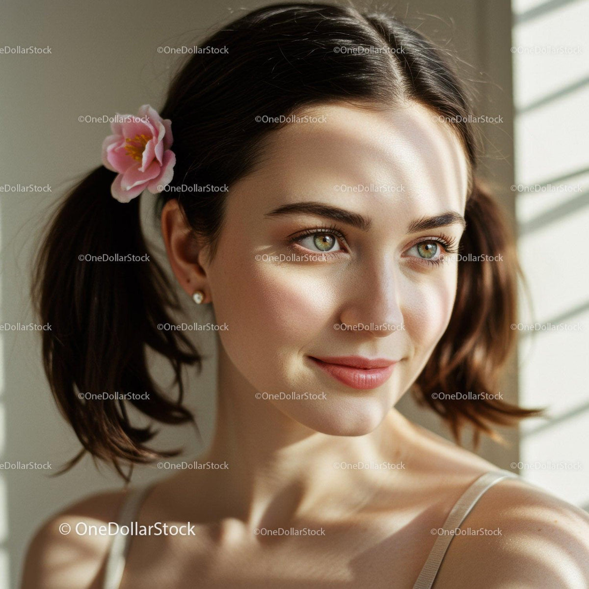 Portrait of a Jovial Woman with Bright Green Eyes and Sparkling Smile