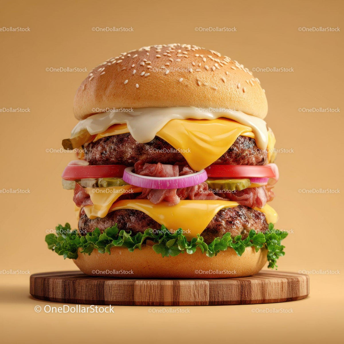 Gourmet Cheeseburger with Cheese Lettuce Tomato Red Onions Stock Photo Bundle preview 19